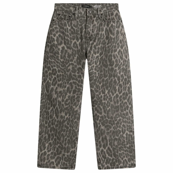 Photo: Good American Women's Good Standard Barrel Jeans in Grey Lucky Leopard