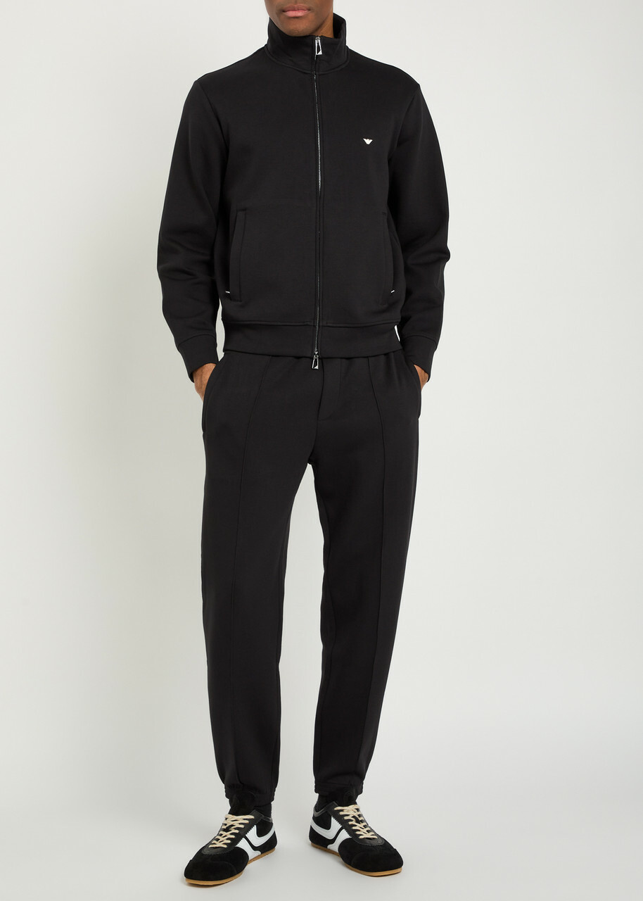 Emporio Armani Logo-embroidered Jersey Jacket Black