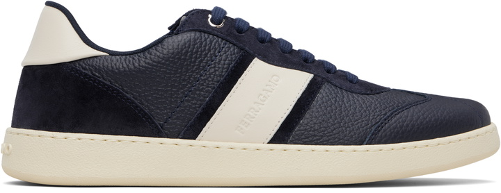 Photo: Ferragamo Navy Low Top Signature Sneakers