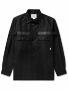 WTAPS - Webbing-Trimmed Logo-Embroidered Cotton Overshirt - Black