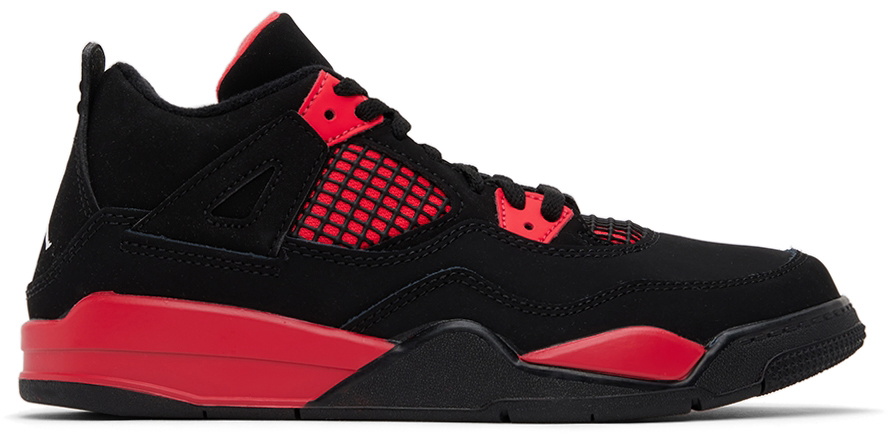 Nike Jordan Kids Black & Red Jordan 4 Retro Red Thunder Little Kids Sneakers