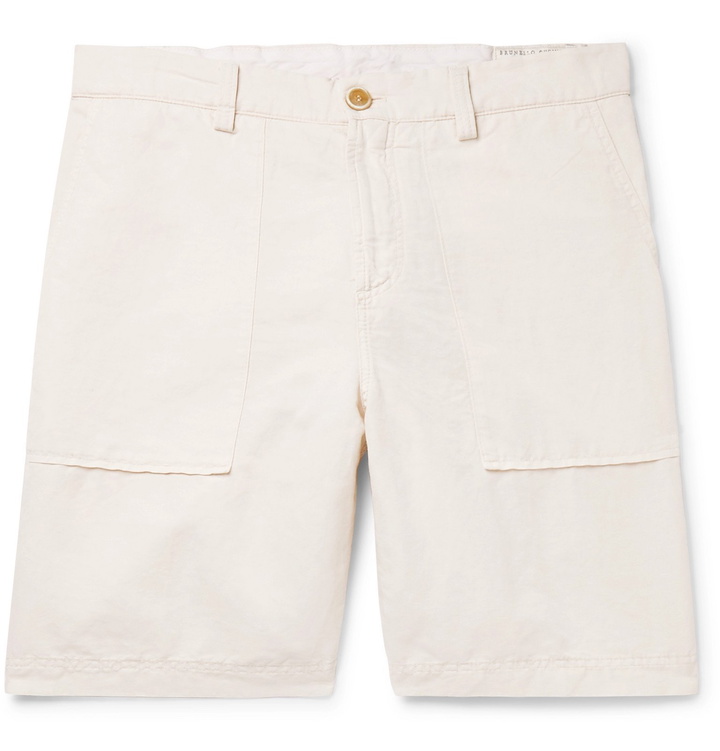 Photo: Brunello Cucinelli - Slim-Fit Linen and Cotton-Blend Shorts - Neutrals