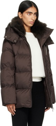 Yves Salomon Brown Waterproof Technical Lambswool Trim A-Line Down Jacket