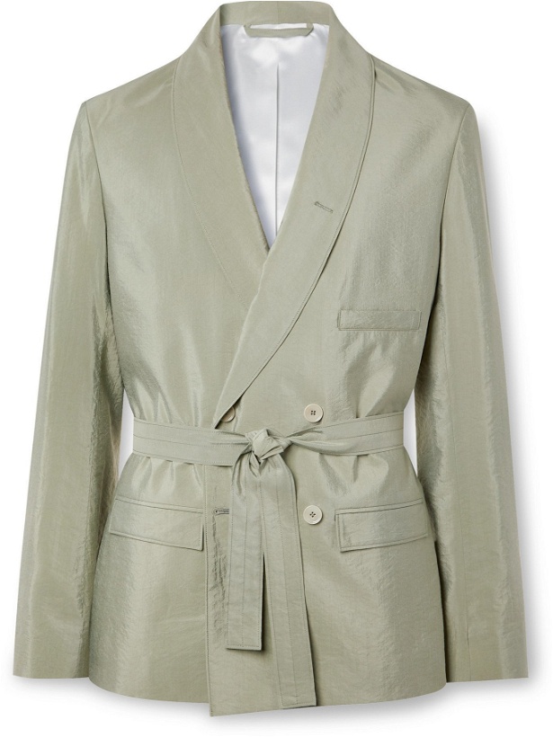 Photo: LEMAIRE - Shawl-Collar Belted Double-Breasted Virgin Wool-Blend Suit Jacket - Green - M