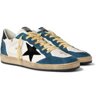 Golden Goose - Ballstar Distressed Leather and Suede Sneakers - White