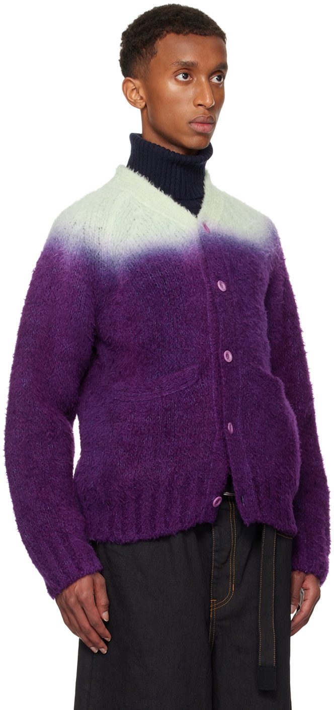 sacai Green & Purple Gradation Dye Knit Cardigan Sacai