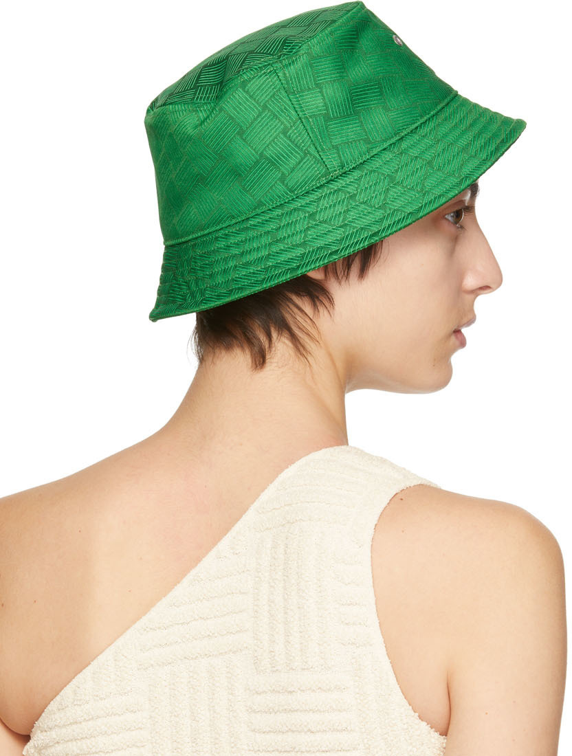 Bottega Veneta Green Intreccio Jacquard Bucket Hat Bottega