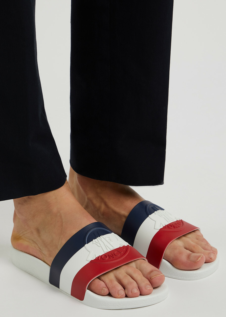 Moncler Basile Striped Rubber Sliders White