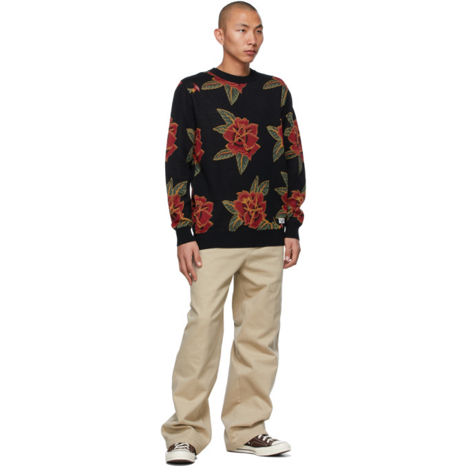 WACKO MARIA Black Jacquard Flower Sweater