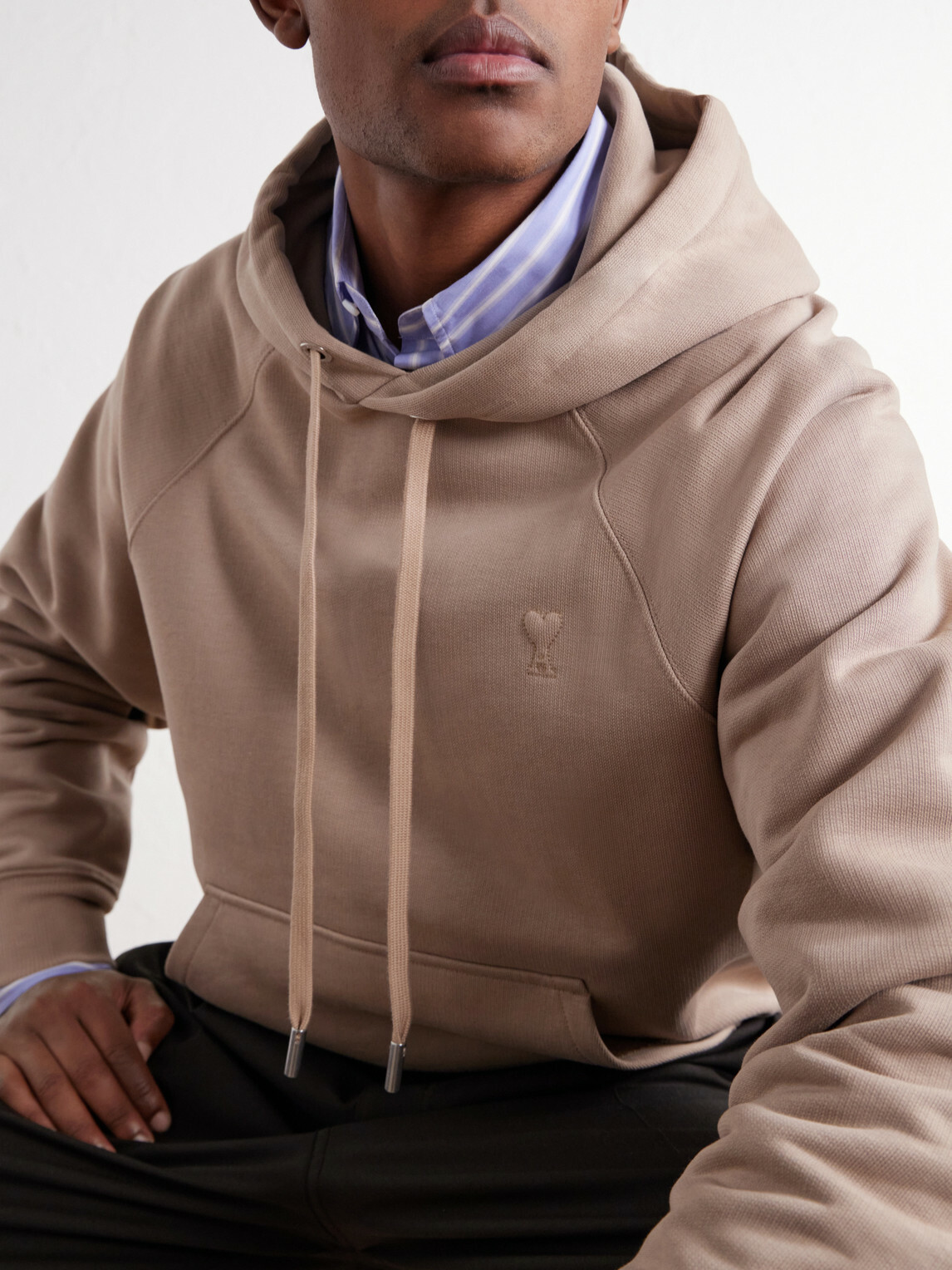 AMI PARIS - Logo-Embossed Cotton-Jersey Hoodie - Neutrals
