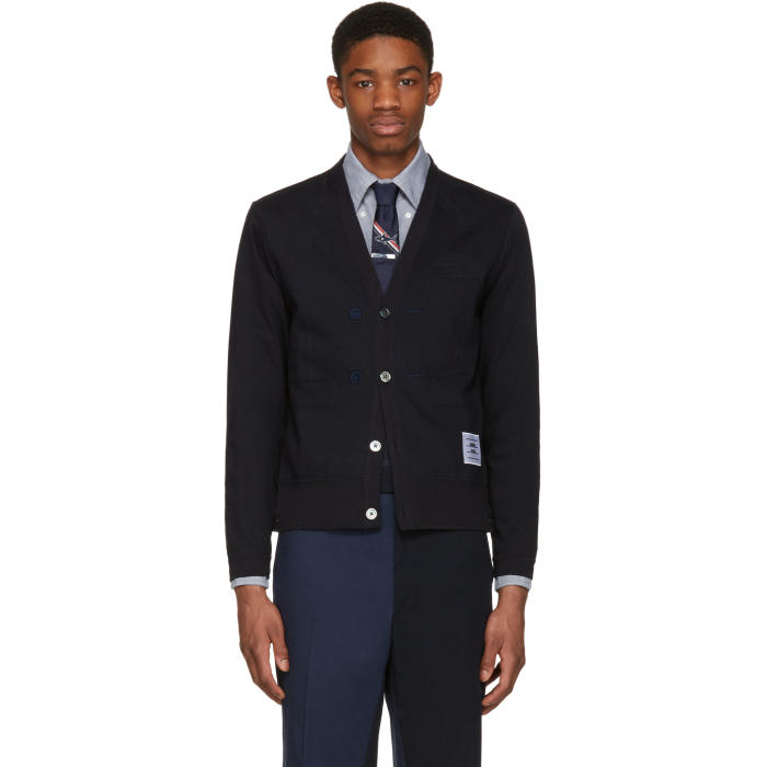 Photo: Thom Browne Navy Trompe LOeil Sport Coat Cardigan