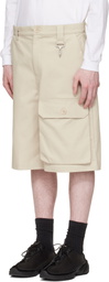 Reese Cooper Beige Cotton Herringbone Patch Pocket Shorts