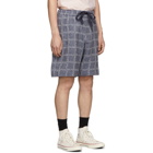 JW Anderson Navy Logo Grid Linen Shorts