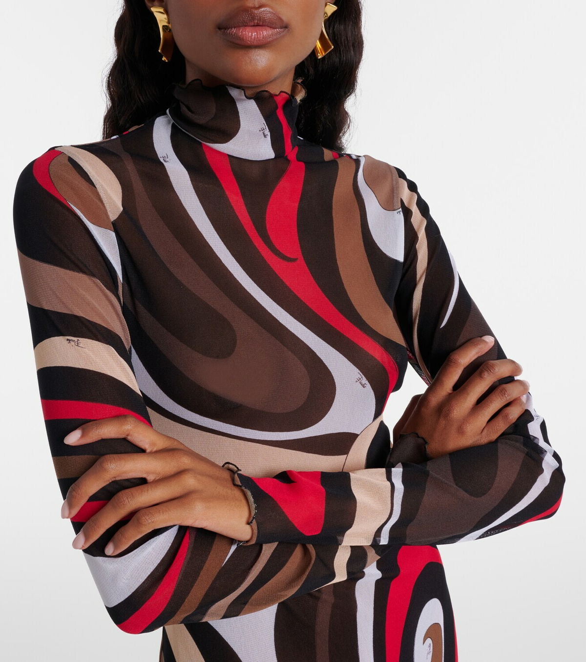 Pucci Printed tulle-trimmed jersey maxi dress