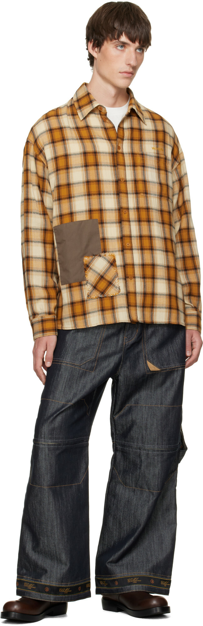We11done Yellow Repaired Checked Shirt