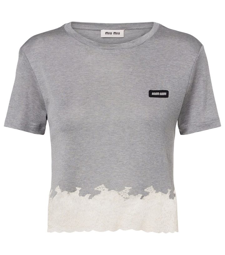Photo: Miu Miu Lace-trimmed silk jersey crop top
