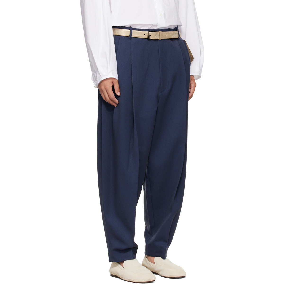 Hed Mayner Navy Pleated Trousers
