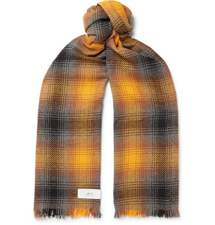 Photo: Mr P. - Fringed Checked Wool and Cashmere-Blend Scarf - Yellow