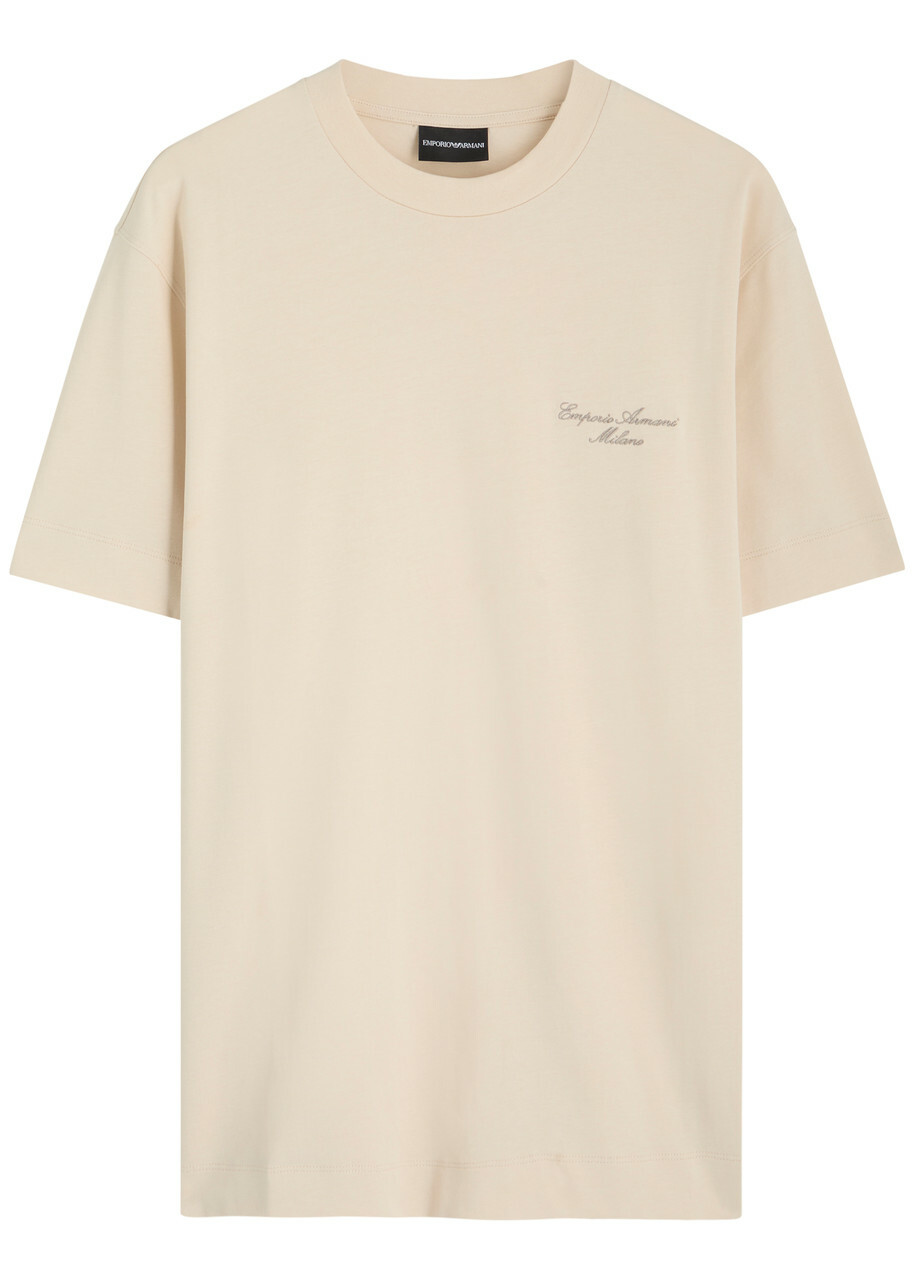 Emporio Armani Logo-embroidered Cotton T-shirt Cream
