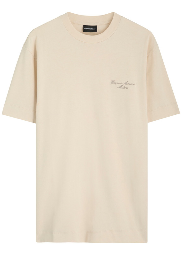 Photo: Emporio Armani Logo-embroidered Cotton T-shirt Cream