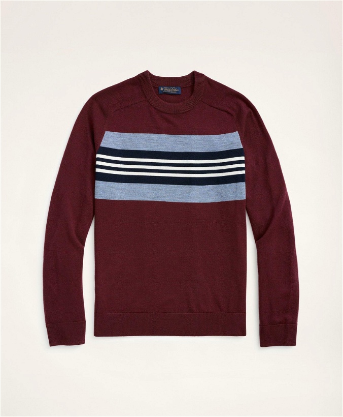 Photo: Brooks Brothers Men's Merino Collegiate Stripe Sweater | Burgundy