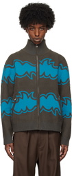 BLUEMARBLE Brown & Blue Zipped Jacquard Jacket