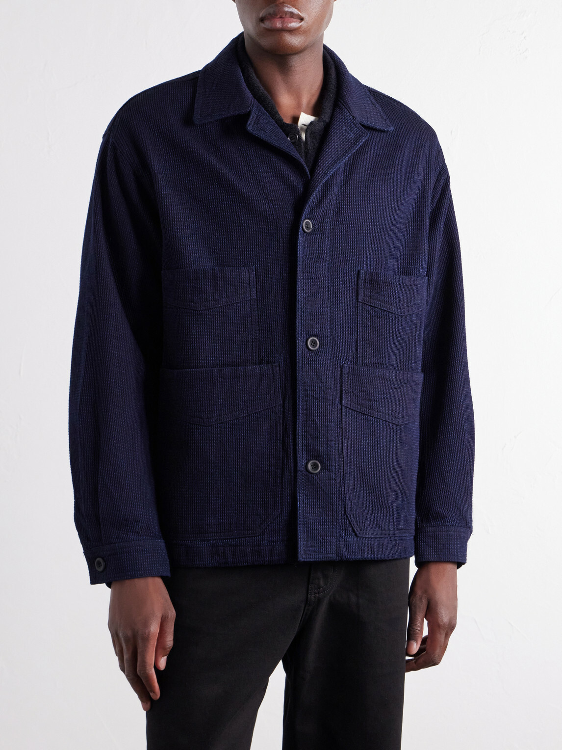 FrizmWORKS - Waffle-Knit Cotton Jacket - Blue