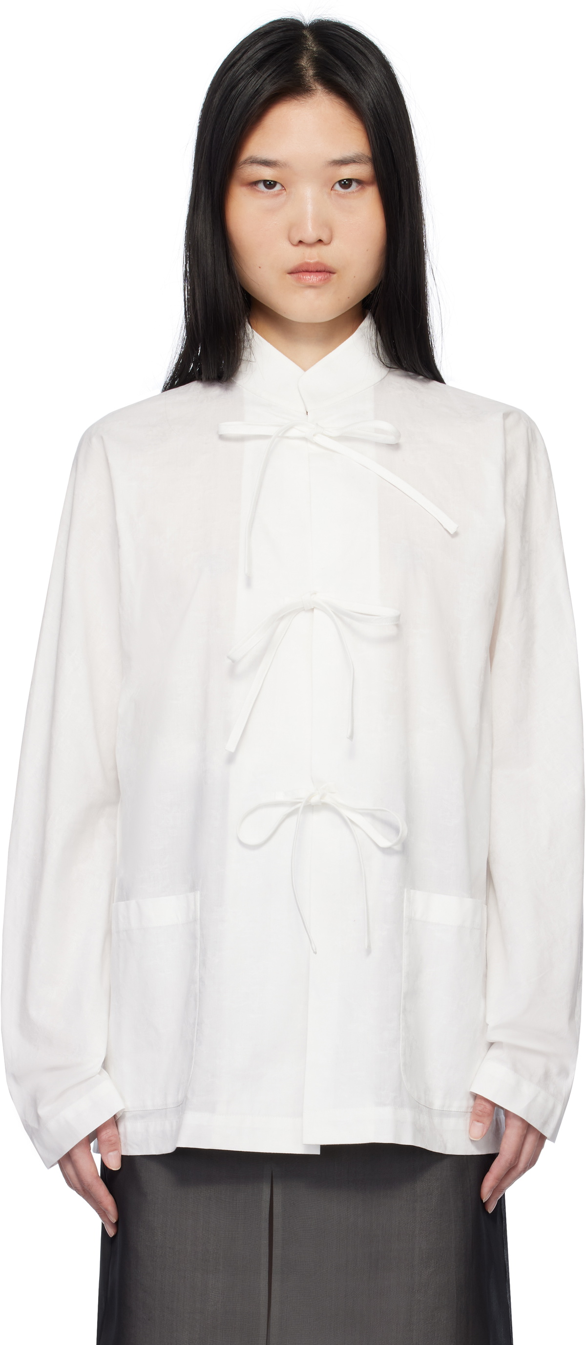 AO Yes White Mandarin Collar Jacquard Shirt