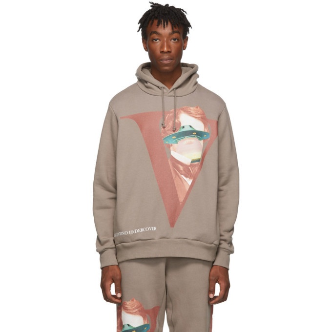 Photo: Undercover Grey Valentino Edition V Face UFO Print Hoodie