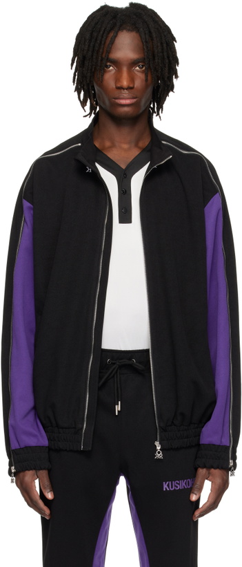Photo: KUSIKOHC Black & Purple Full Zip Fleece Track Jacket