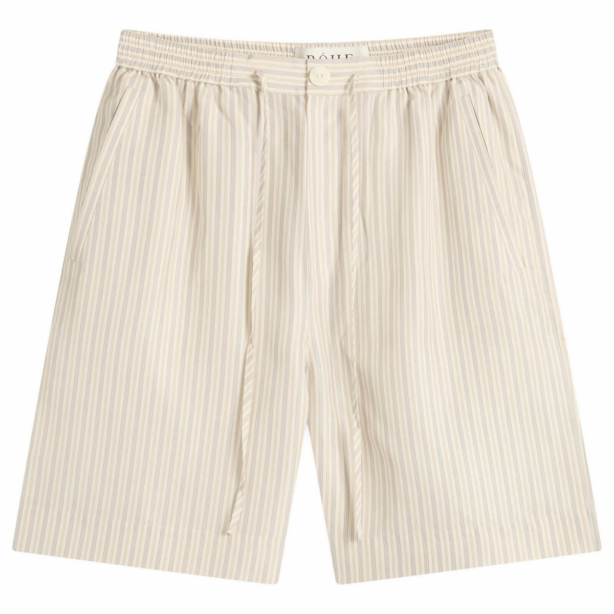 Róhe Men's Stripe Silk Drawstring Shorts in Cream Heritage Stripe