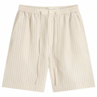 Róhe Men's Stripe Silk Drawstring Shorts in Cream Heritage Stripe
