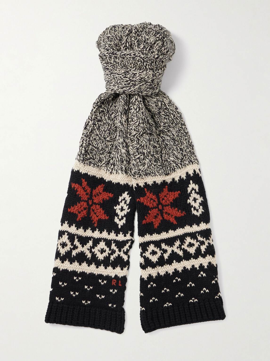 Polo Ralph Lauren - Cable-Knit and Fair Isle Wool, Cotton and Linen-Blend Scarf