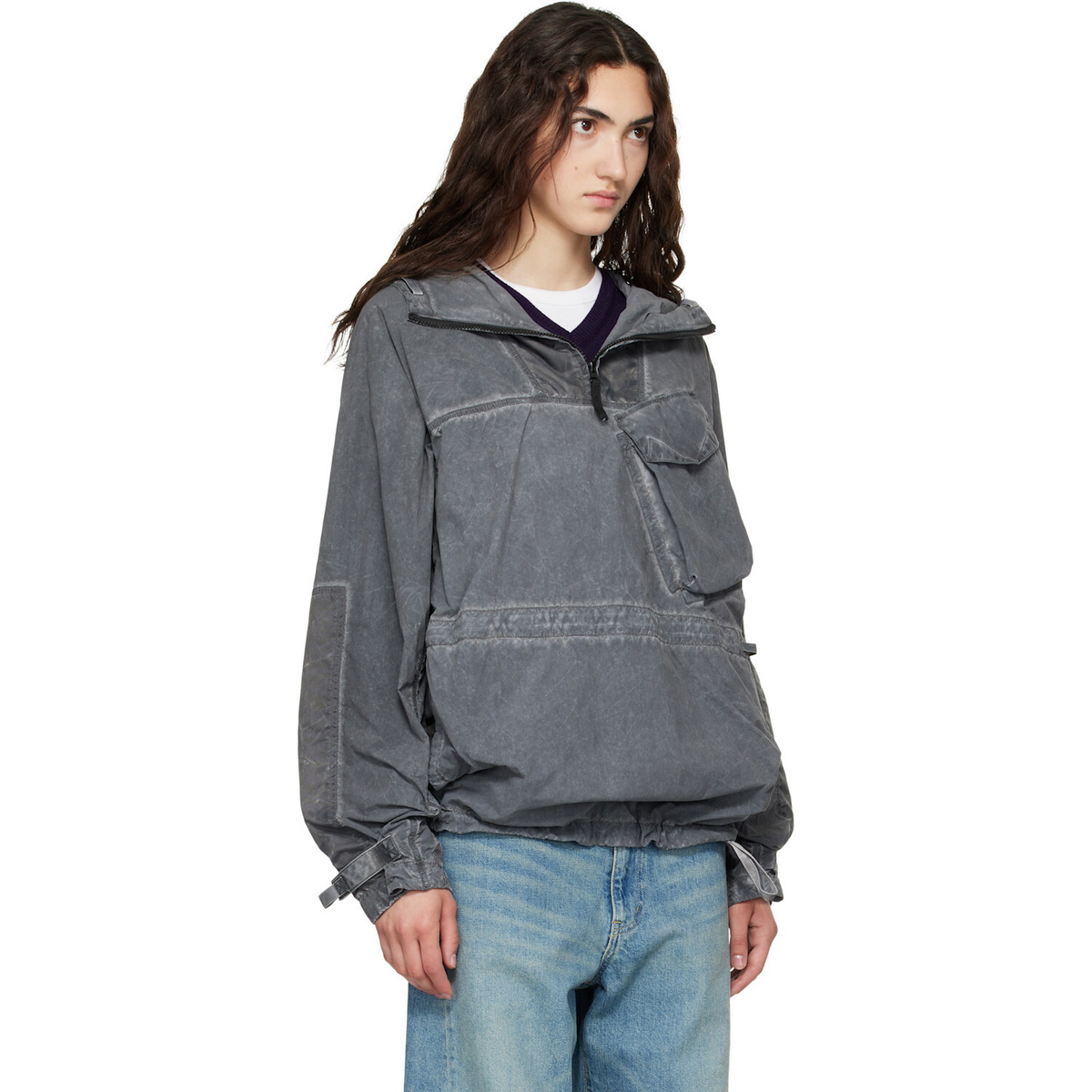 Stone Island Gray Q100035 Uneven Smerigliato & Canvas Anorak