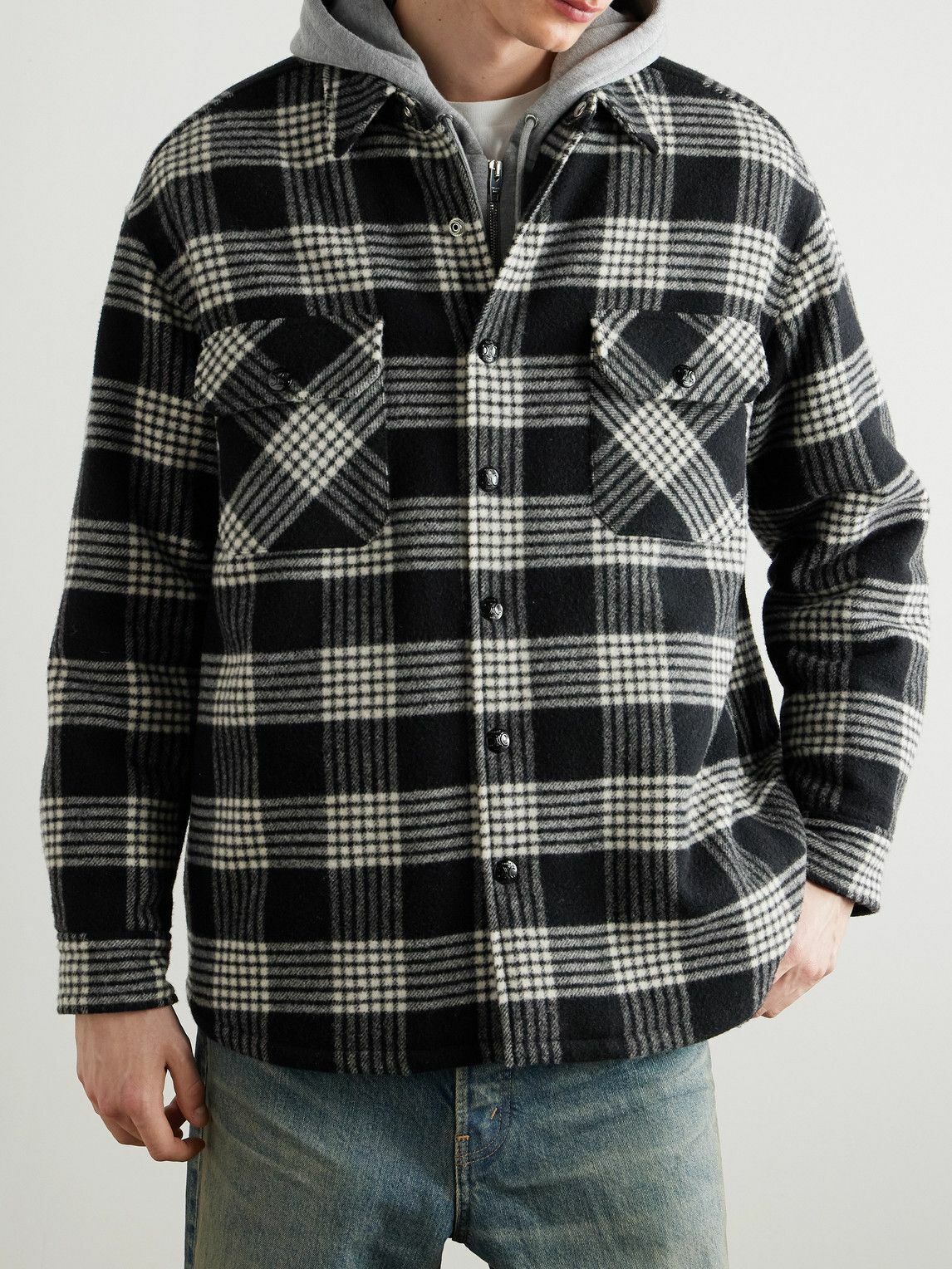 CELINE - Checked Wool-Blend Overshirt - Black