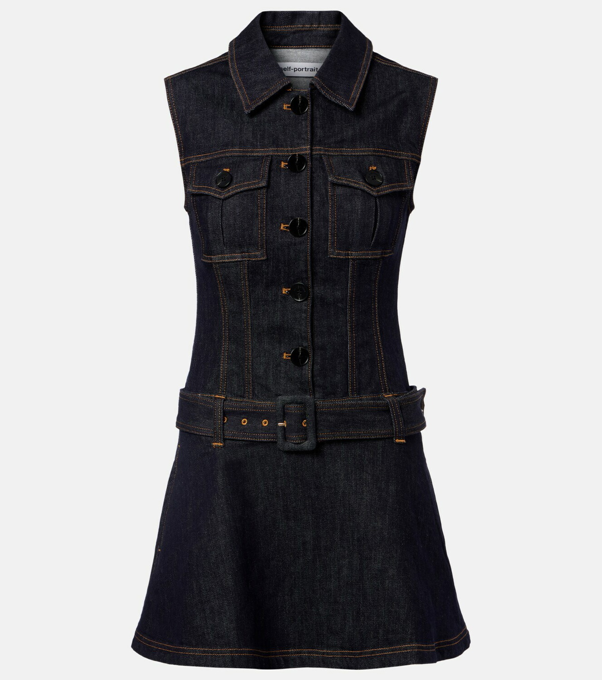 Self-Portrait Belted denim minidress