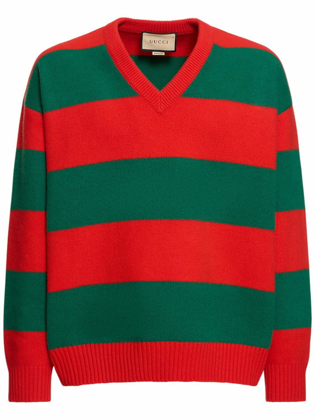 Photo: GUCCI - Striped Wool Blend V Neck Sweater