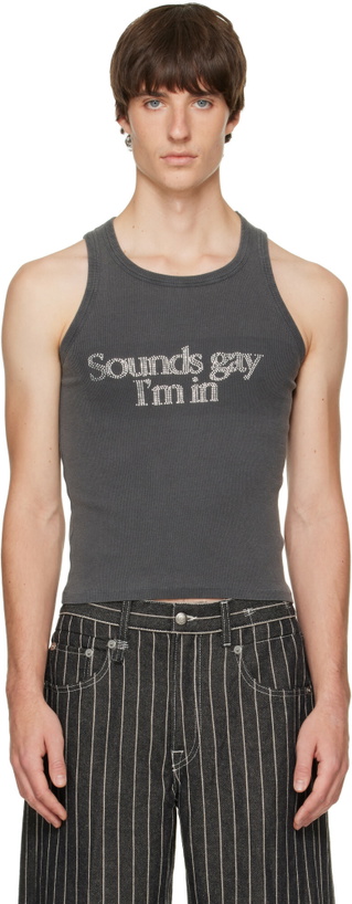 Photo: Carne Bollente Gray 'Sounds Gay I'm Stoned' Tank Top