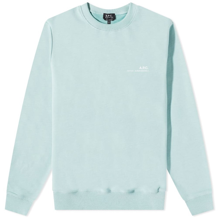 Photo: A.P.C. Men's Item Logo Crew Sweat in Turquoise Melange