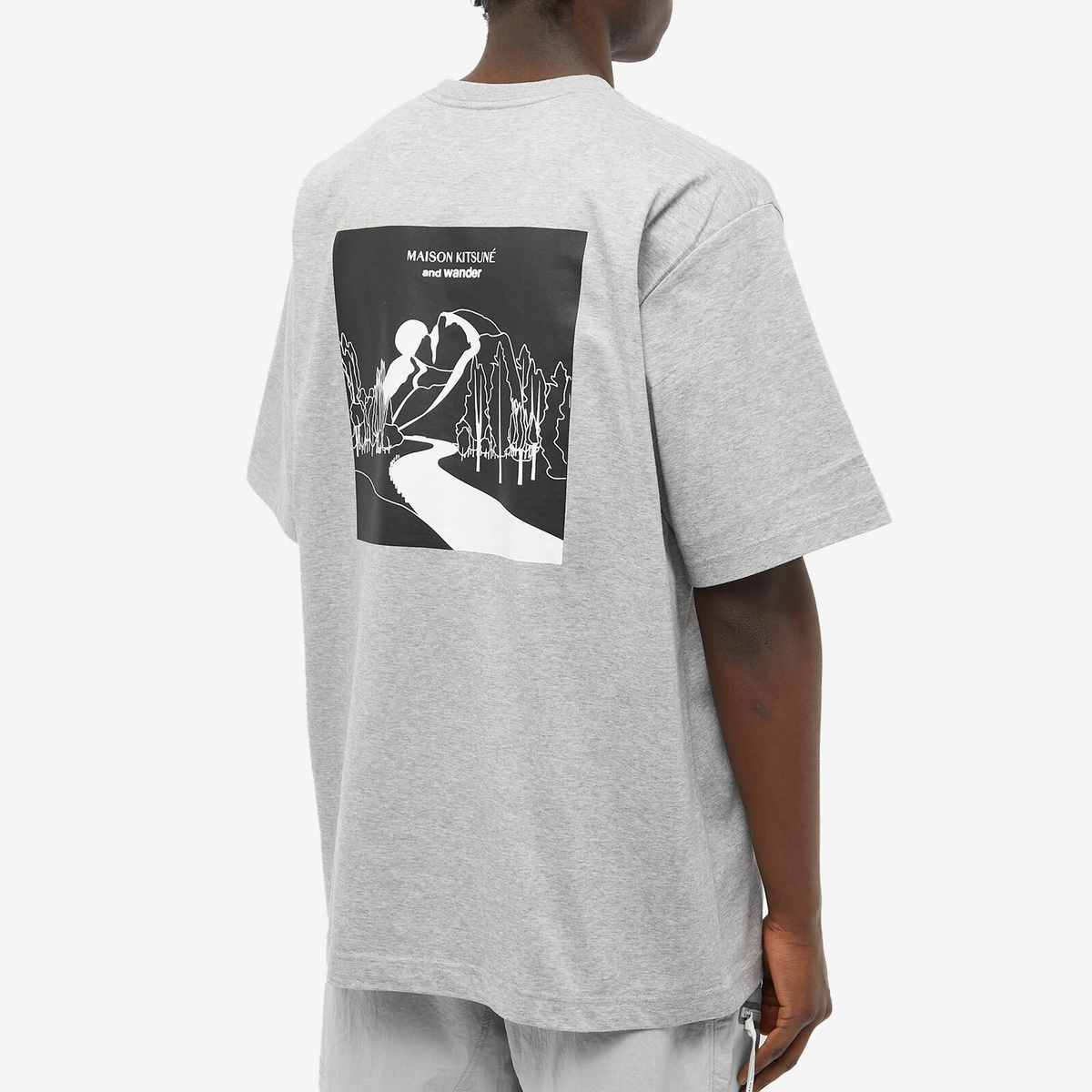 And Wander x Maison Kitsuné Mountain T-Shirt in Grey and Wander