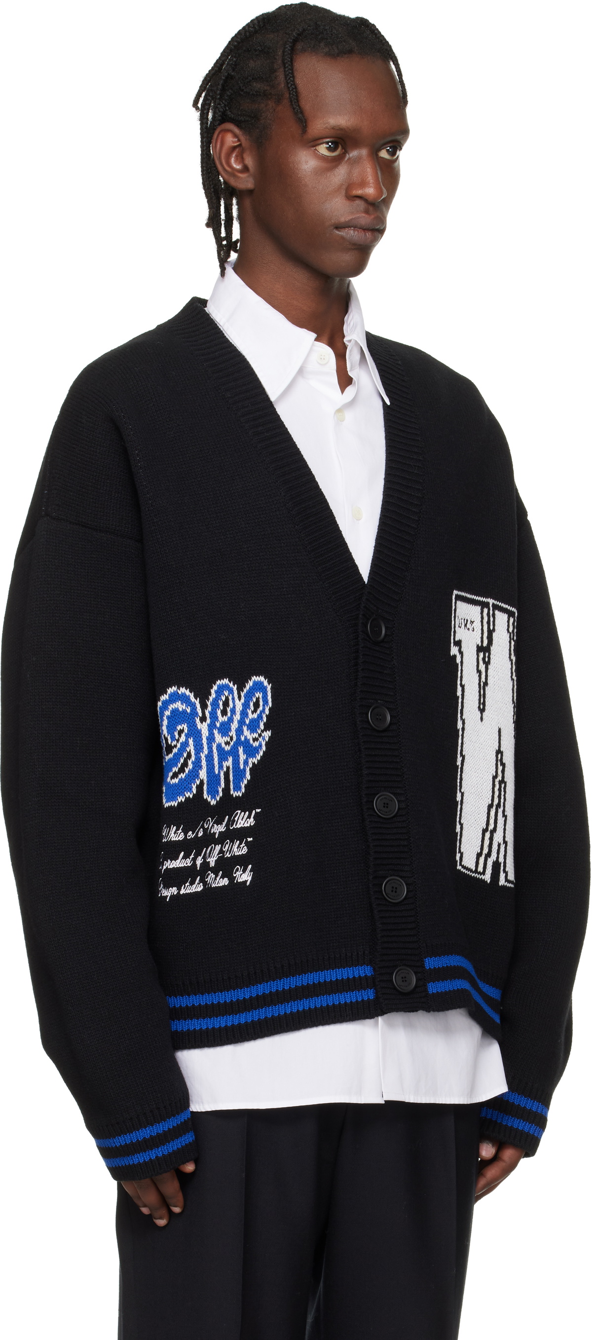 Off-White Black '00' Glide Diagonal Varsity Knit Cardigan