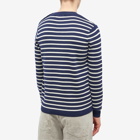 AMI Men's Striped Crew Knit in Nautic Blue/White