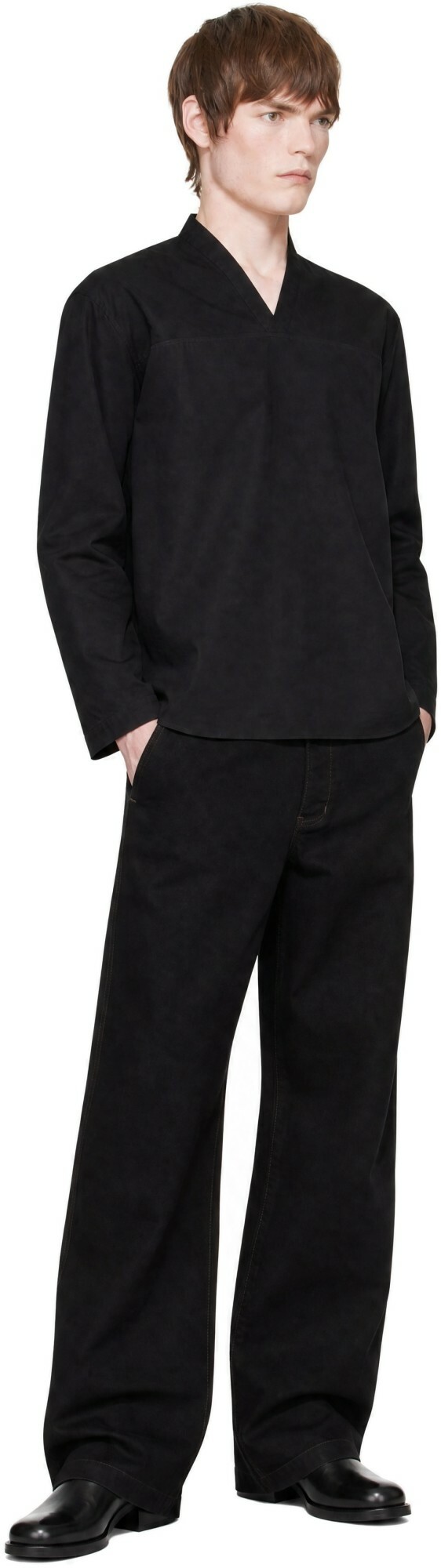 LEMAIRE Black V-Neck Top