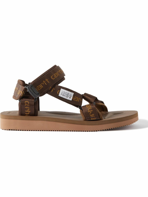 Photo: Suicoke - Carhartt WIP Depa-V2CHT Logo-Jacquard Sandals - Brown