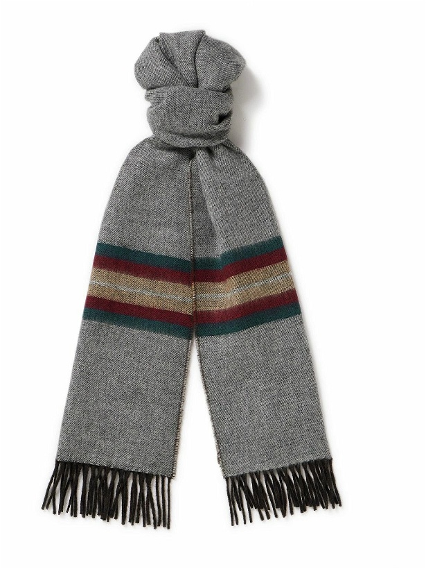 Photo: Johnstons of Elgin - Reversible Fringed Striped Cashmere and Wool-Blend Scarf