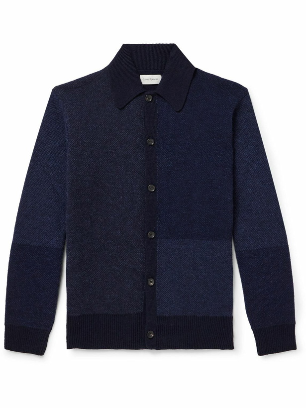 Photo: Oliver Spencer - Britten Patchwork Wool Cardigan - Blue