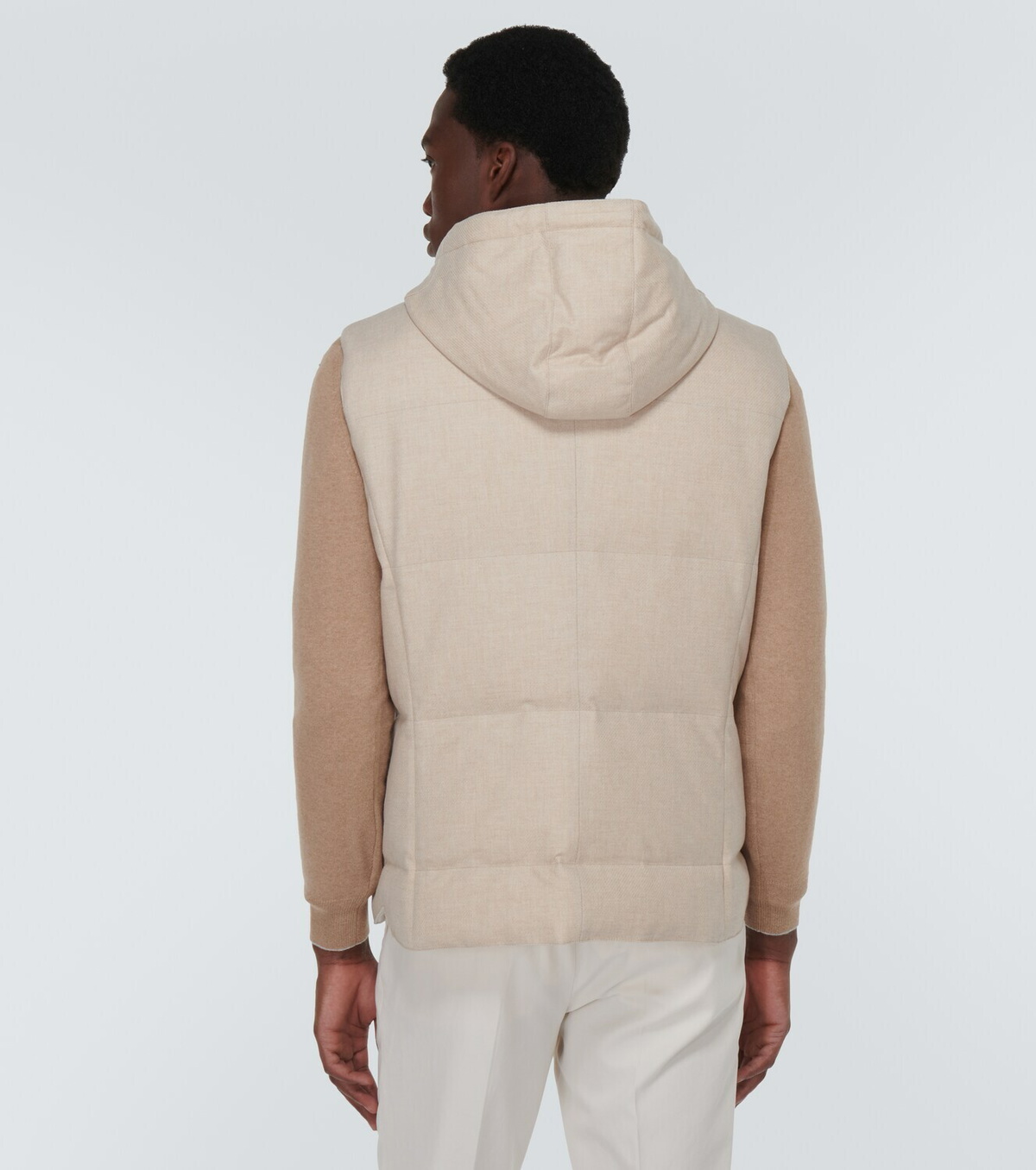 ダウンベスト Brunello Cucinelli Gilet Imbottito Con Cappuccio Brunello Cucinelli - Navy Blue Wool Quilted Down Hooded Vest