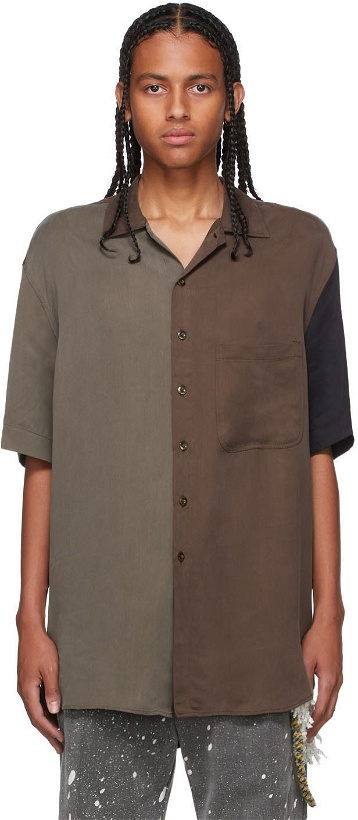 Photo: Song for the Mute Brown & Taupe Cupro Short Sleeve Shirt