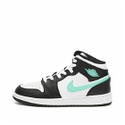 Air Jordan 1 Mid GS Sneakers in White/Green Glow/Black