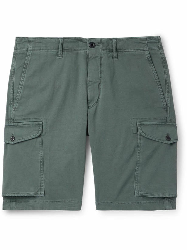 Photo: Incotex - Straight-Leg Textured Cotton-Blend Cargo Shorts - Green